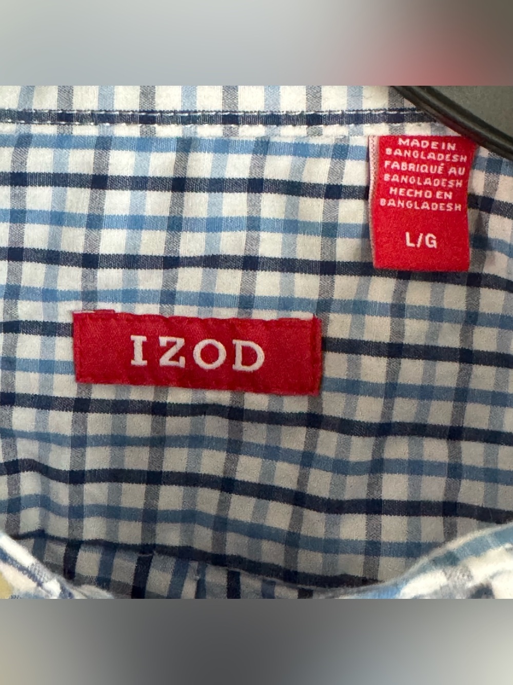 IZOD Men’s Large Shirt 100% Cotton Blue White Plaid Check Long Sleeve Button Up - Picture 5 of 11